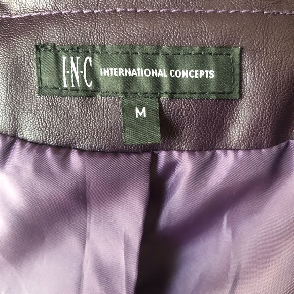 INC Purple Fitted Moto Jacket, Ruffle Trim, Faux Leather, Women’s Medium, NWOT - Picture 5 of 5